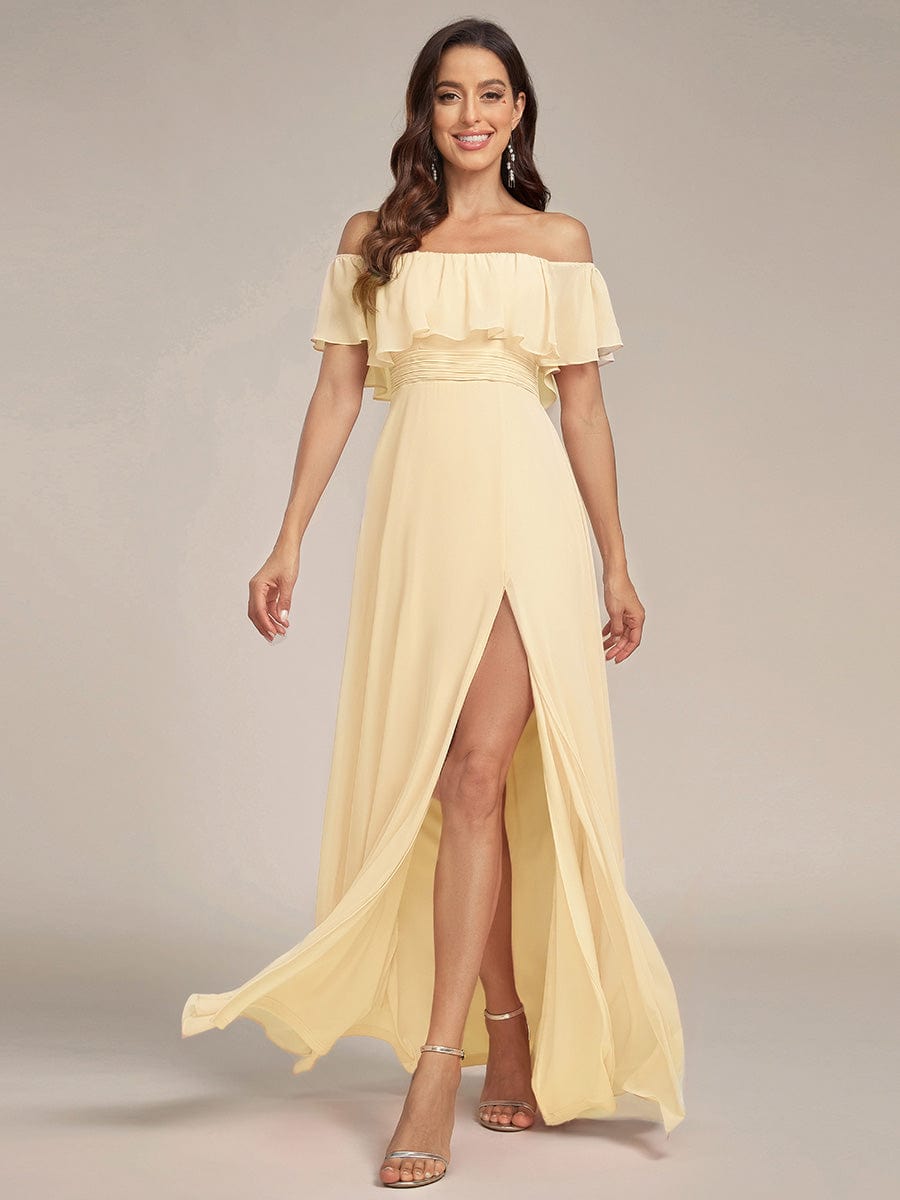 Estelle | Off-Shoulder Ruffle Bridesmaid Dress with Thigh Split