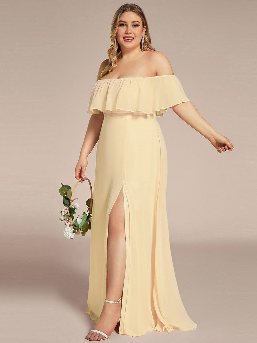 Estelle | Off-Shoulder Ruffle Bridesmaid Dress with Thigh Split