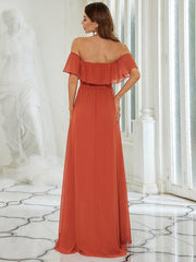 Estelle | Off-Shoulder Ruffle Bridesmaid Dress with Thigh Split