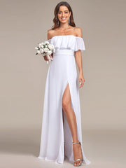 Estelle | Off-Shoulder Ruffle Bridesmaid Dress with Thigh Split
