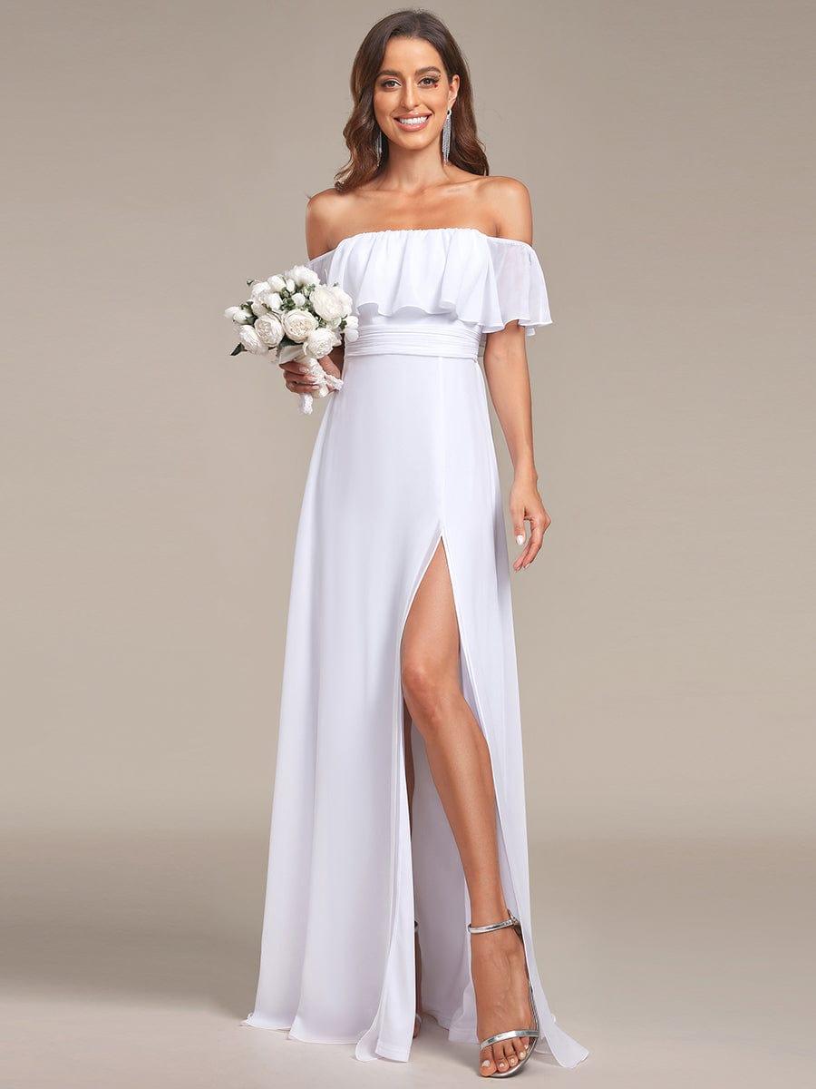 Estelle | Off-Shoulder Ruffle Bridesmaid Dress with Thigh Split