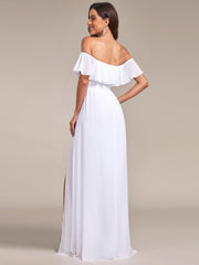 Estelle | Off-Shoulder Ruffle Bridesmaid Dress with Thigh Split