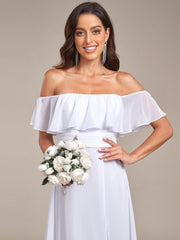 Estelle | Off-Shoulder Ruffle Bridesmaid Dress with Thigh Split