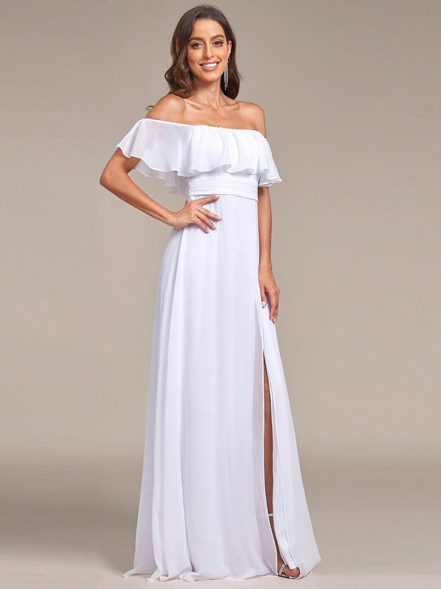 Estelle | Off-Shoulder Ruffle Bridesmaid Dress with Thigh Split