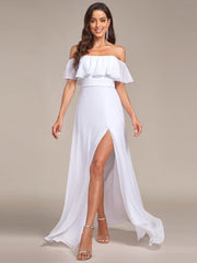 Estelle | Off-Shoulder Ruffle Bridesmaid Dress with Thigh Split