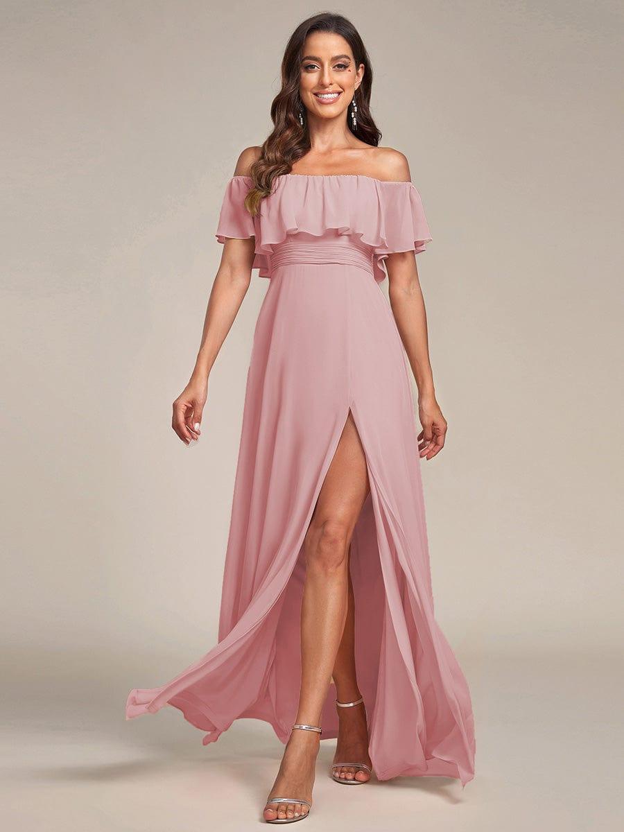 Estelle | Off-Shoulder Ruffle Bridesmaid Dress with Thigh Split