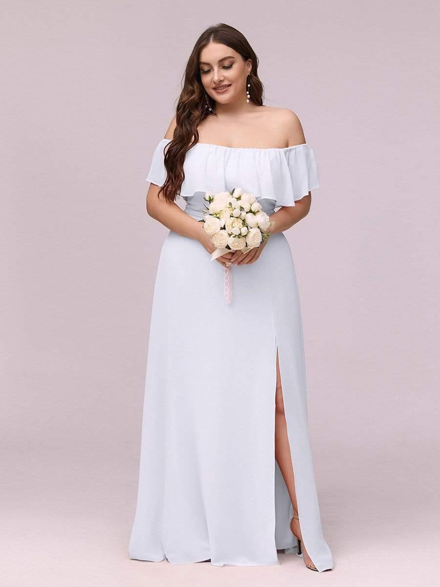 Estelle | Off-Shoulder Ruffle Bridesmaid Dress with Thigh Split
