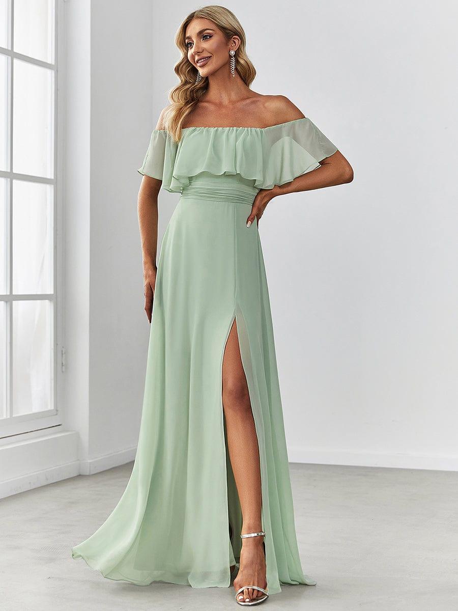 Estelle | Off-Shoulder Ruffle Bridesmaid Dress with Thigh Split