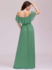 Estelle | Off-Shoulder Ruffle Bridesmaid Dress with Thigh Split