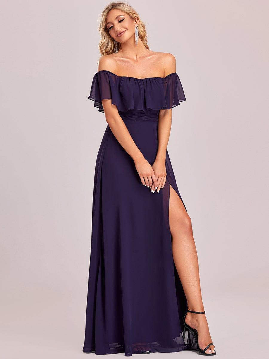 Estelle | Off-Shoulder Ruffle Bridesmaid Dress with Thigh Split