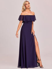 Estelle | Off-Shoulder Ruffle Bridesmaid Dress with Thigh Split