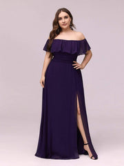 Estelle | Off-Shoulder Ruffle Bridesmaid Dress with Thigh Split