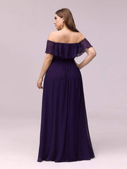 Estelle | Off-Shoulder Ruffle Bridesmaid Dress with Thigh Split