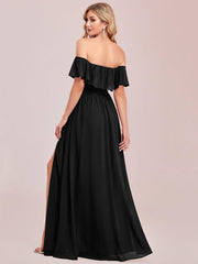 Estelle | Off-Shoulder Ruffle Bridesmaid Dress with Thigh Split