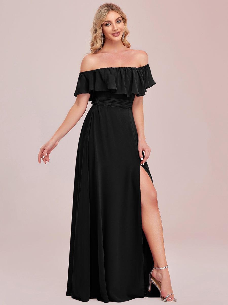 Estelle | Off-Shoulder Ruffle Bridesmaid Dress with Thigh Split