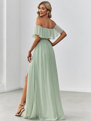 Estelle | Off-Shoulder Ruffle Bridesmaid Dress with Thigh Split
