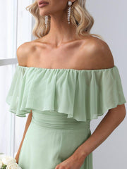 Estelle | Off-Shoulder Ruffle Bridesmaid Dress with Thigh Split