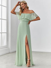 Estelle | Off-Shoulder Ruffle Bridesmaid Dress with Thigh Split