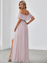 Estelle | Off-Shoulder Ruffle Bridesmaid Dress with Thigh Split