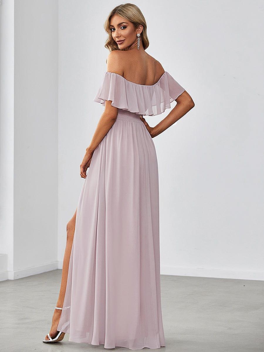 Estelle | Off-Shoulder Ruffle Bridesmaid Dress with Thigh Split