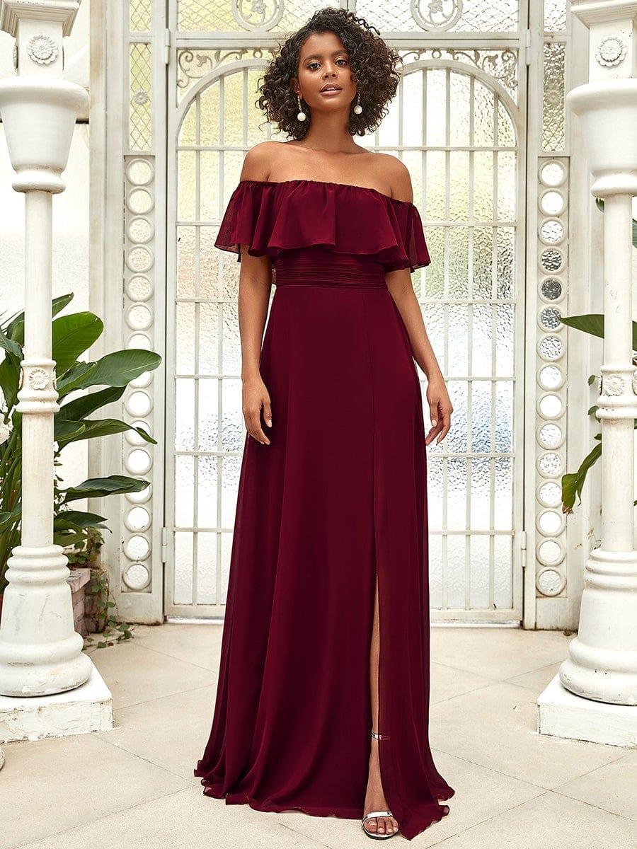 Estelle | Off-Shoulder Ruffle Bridesmaid Dress with Thigh Split