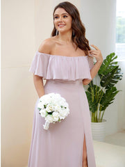 Estelle | Off-Shoulder Ruffle Bridesmaid Dress with Thigh Split