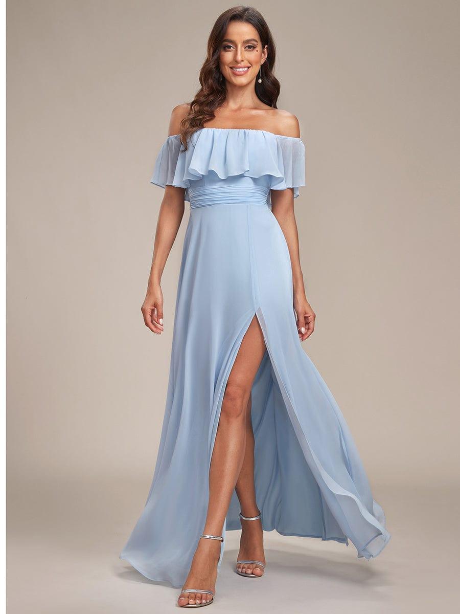 Estelle | Off-Shoulder Ruffle Bridesmaid Dress with Thigh Split
