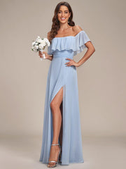 Estelle | Off-Shoulder Ruffle Bridesmaid Dress with Thigh Split