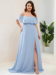 Estelle | Off-Shoulder Ruffle Bridesmaid Dress with Thigh Split