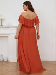 Estelle | Off-Shoulder Ruffle Bridesmaid Dress with Thigh Split