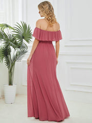 Estelle | Off-Shoulder Ruffle Bridesmaid Dress with Thigh Split
