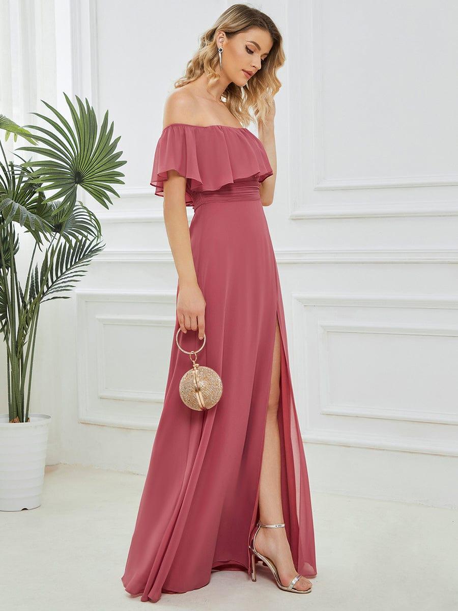 Estelle | Off-Shoulder Ruffle Bridesmaid Dress with Thigh Split
