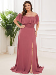 Estelle | Off-Shoulder Ruffle Bridesmaid Dress with Thigh Split