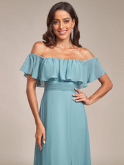 Estelle | Off-Shoulder Ruffle Bridesmaid Dress with Thigh Split