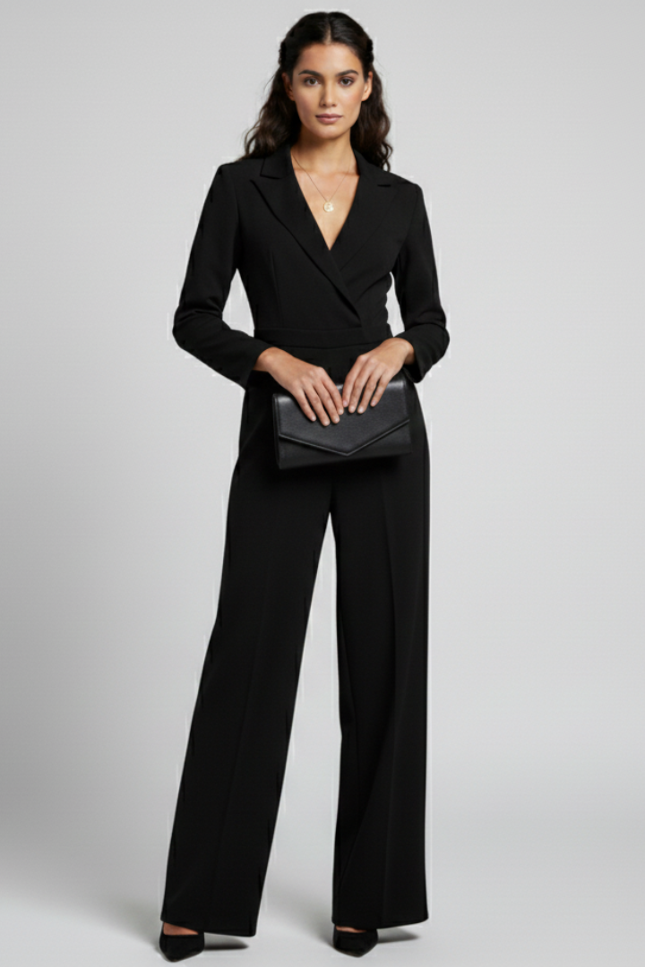 Evelyn | Tailored Wrap-Front Wide-Leg Jumpsuit