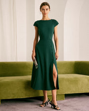 Faith | Fitted Backless Boat Neck Midi Dress