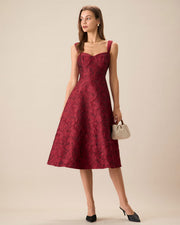 Fallon | Fitted Sweetheart Neck Jacquard Wedding Guest Dress
