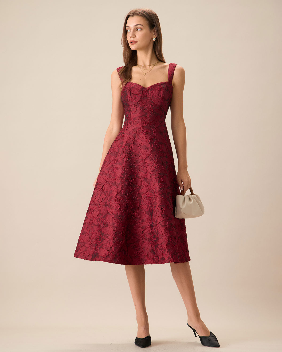 Fallon | Fitted Sweetheart Neck Jacquard Wedding Guest Dress