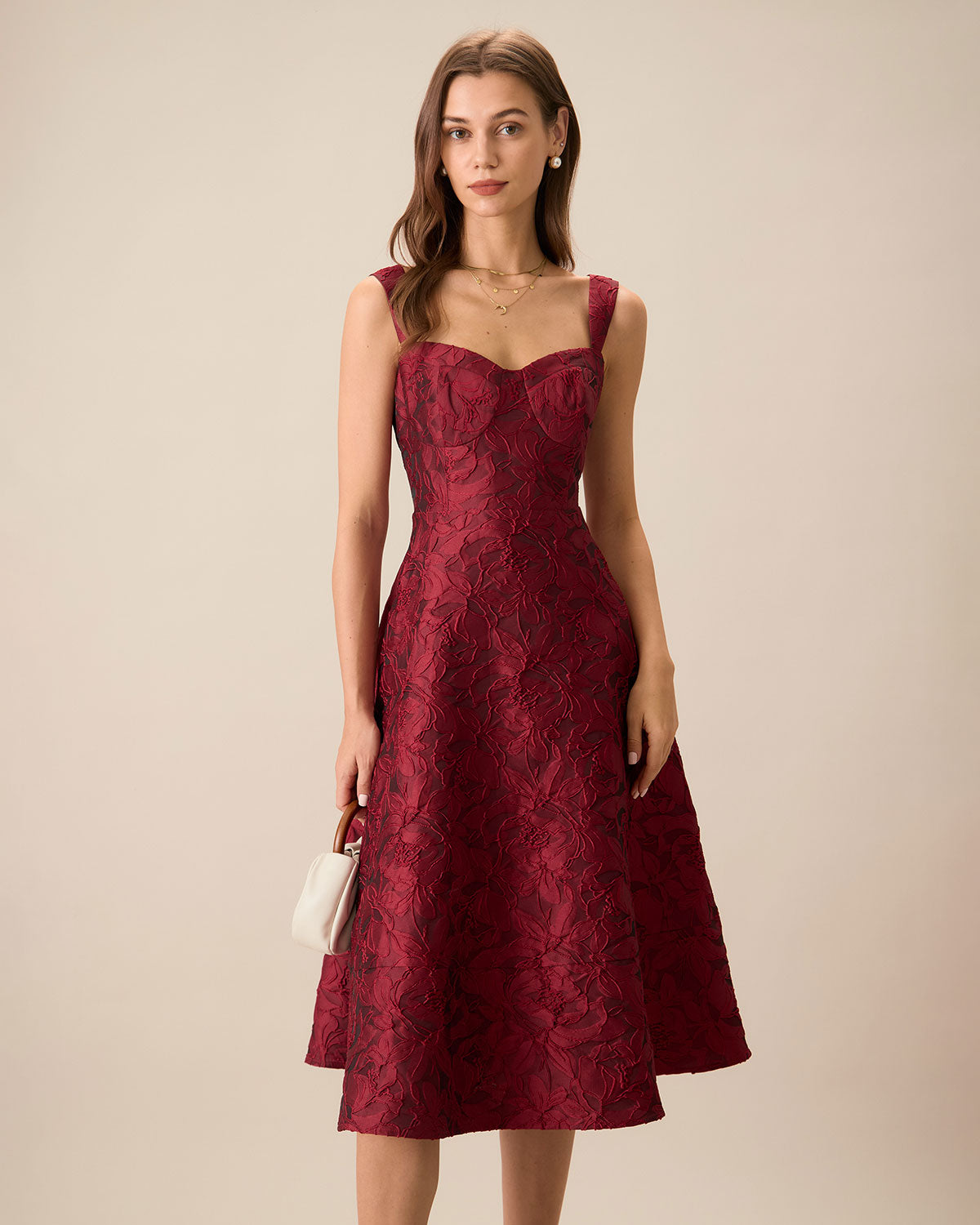 Fallon | Fitted Sweetheart Neck Jacquard Wedding Guest Dress