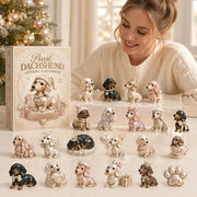 Wooden Dachshund Advent Calendar with 24 Collectible Ornaments – Ideal for Holiday Decor