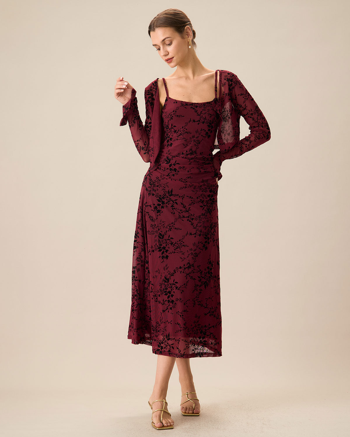 Gia | Fitted Floral Wedding Guest Midi Dress