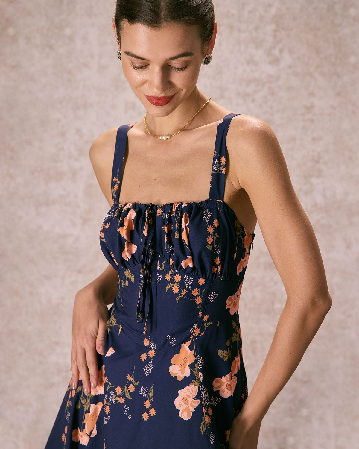 Giselle | Ruched Fit Floral Wedding Guest Midi Dress