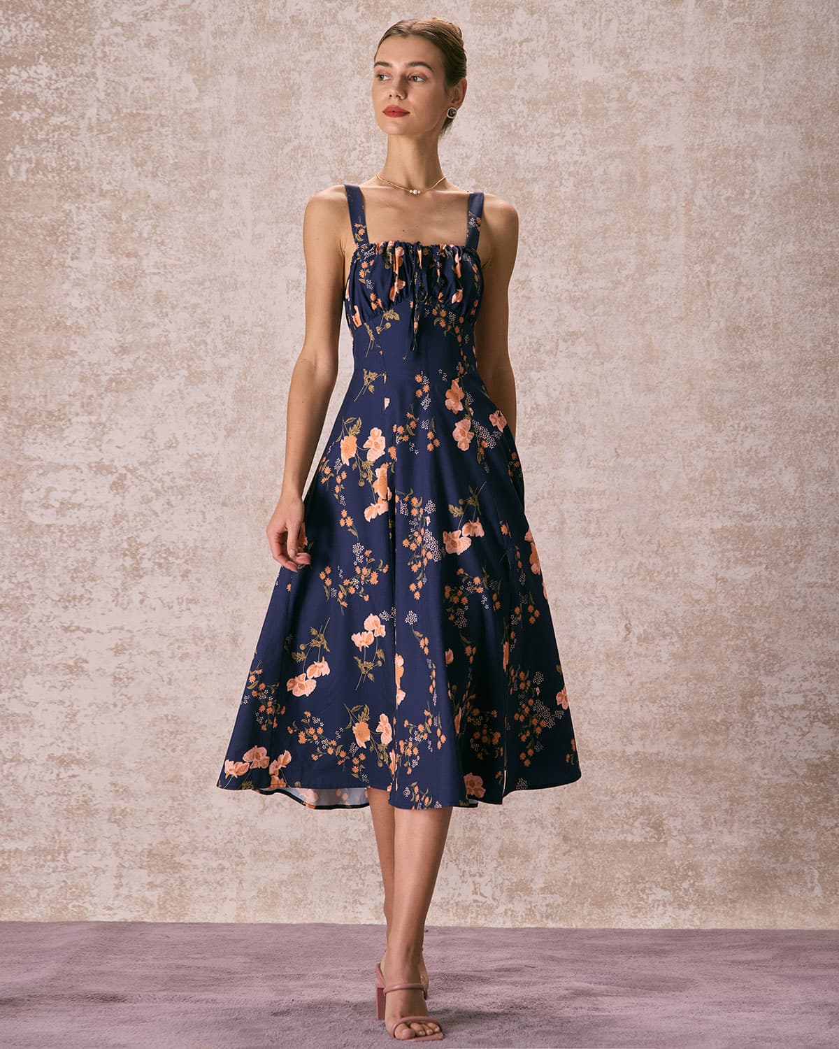 Giselle | Ruched Fit Floral Wedding Guest Midi Dress