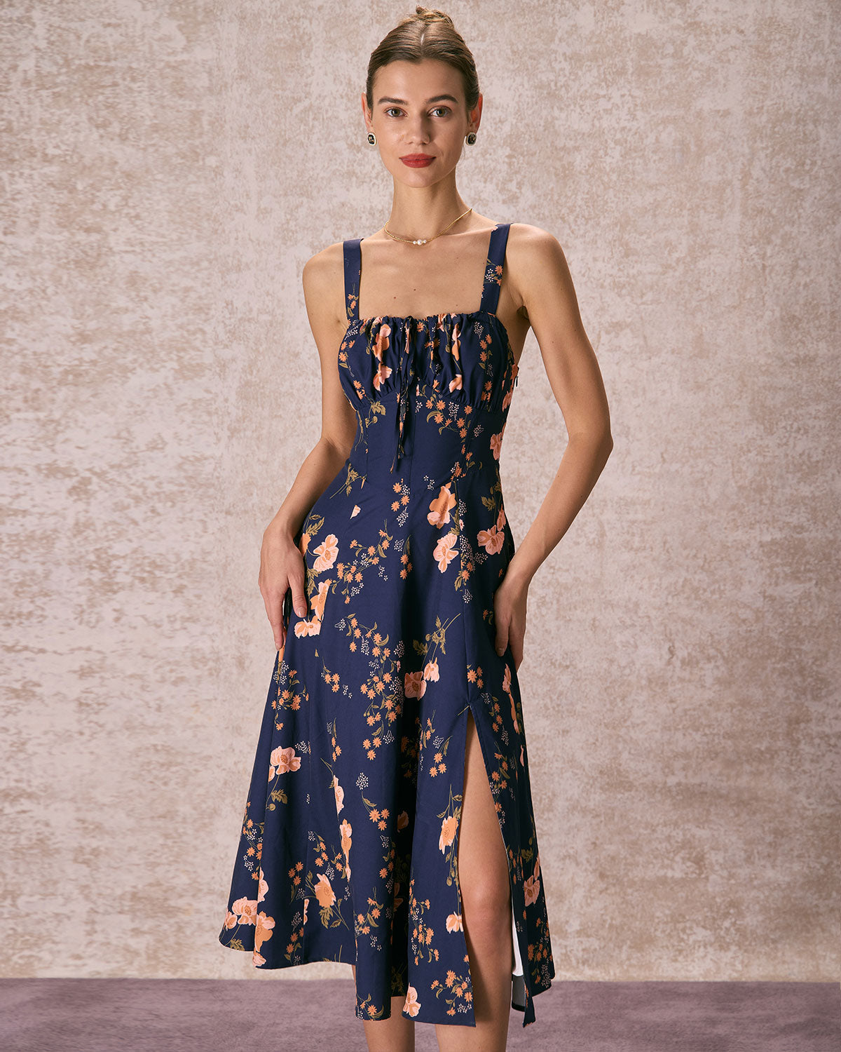 Giselle | Ruched Fit Floral Wedding Guest Midi Dress
