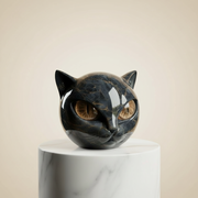 Glossy Marble-Like Resin Cat Head Sculpture with Hypnotic Eyes – Ideal for Living Room or Office
