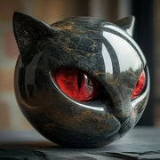 Glossy Marble-Like Resin Cat Head Sculpture with Hypnotic Eyes – Ideal for Living Room or Office