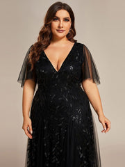 Grace | Fitted V-Neck Ruffle Sleeve Prom Dress