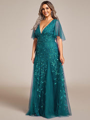 Grace | Fitted V-Neck Ruffle Sleeve Prom Dress