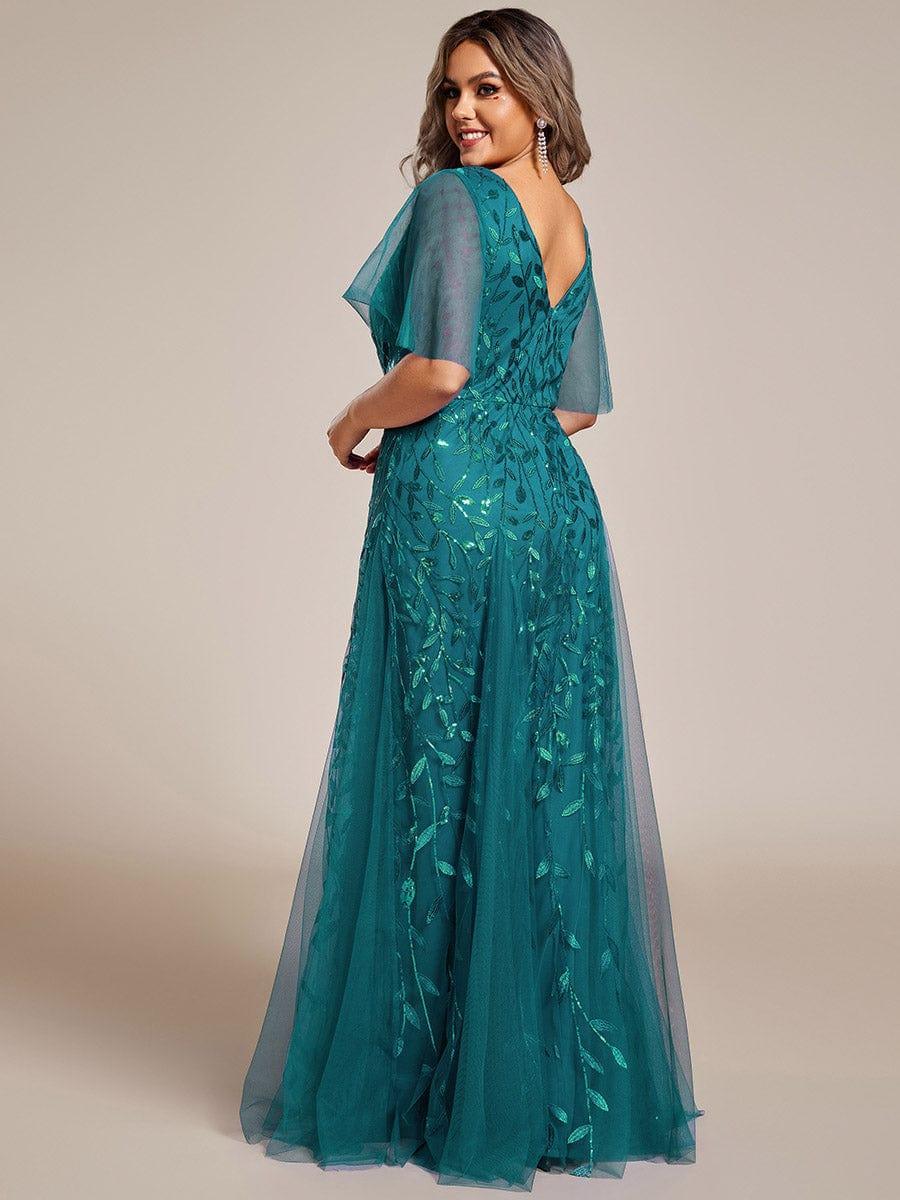 Grace | Fitted V-Neck Ruffle Sleeve Prom Dress