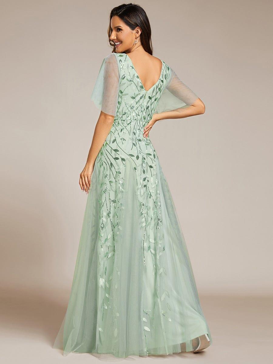 Grace | Fitted V-Neck Ruffle Sleeve Prom Dress